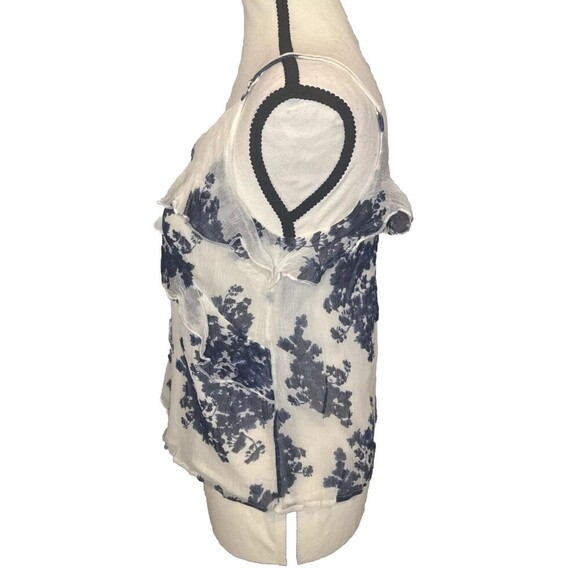 Lucky Brand BLUE Floral Ruffled Adjustable Strap Lined Tank Top Sheer Size Small - Picture 3 of 8